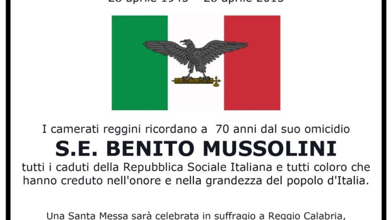 Alleanza calabrese non si arrende al no della Curia
La commemorazione di Mussolini organizzata in piazza