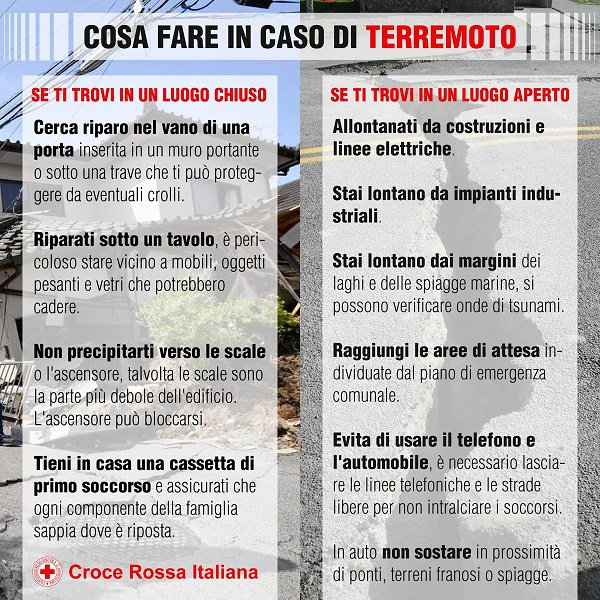 La scheda: cosa fare in caso di terremoto