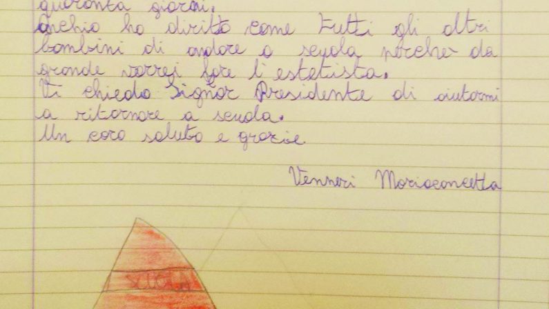 Bimba di dieci anni scrive a Mattarella: «Mi aiuti, sono quaranta giorni che non riesco ad andare a scuola»