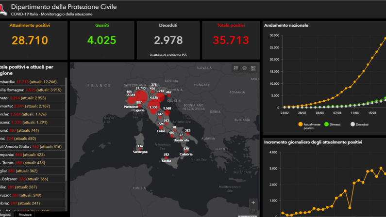 Il Coronavirus in Italia, la mappa interattiva della Protezione Civile