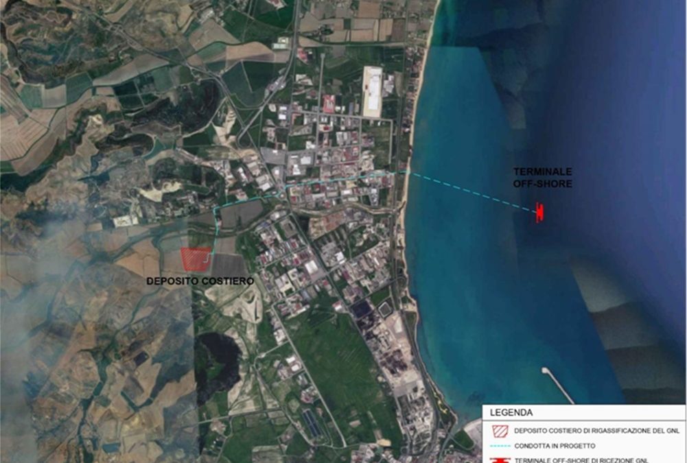 La mappa dell'area interessata dal rigassificatore a Crotone