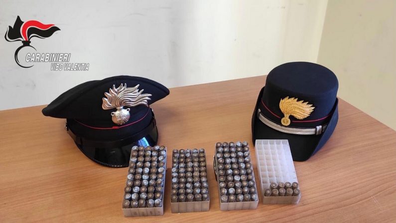 Proiettili e materiale esplosivo scoperti dai carabinieri nascosti in un  bosco del Vibonese