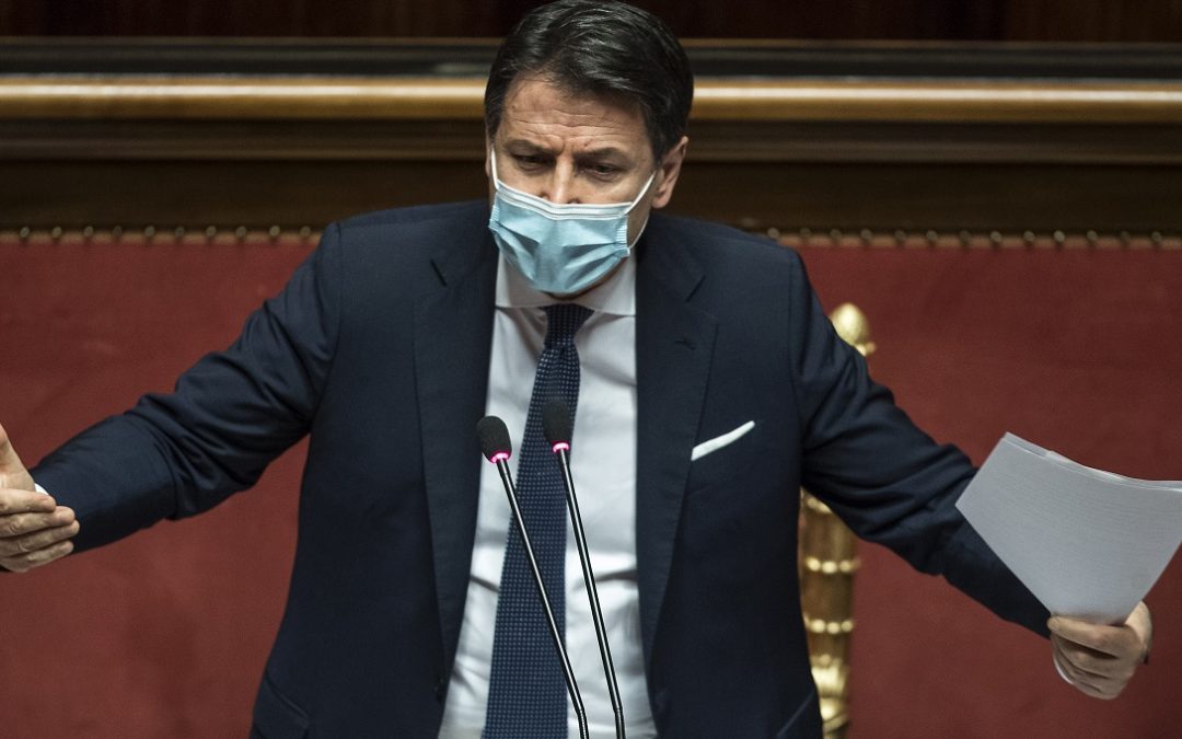 Giuseppe Conte durante il suo intervento a Palazzo Madama