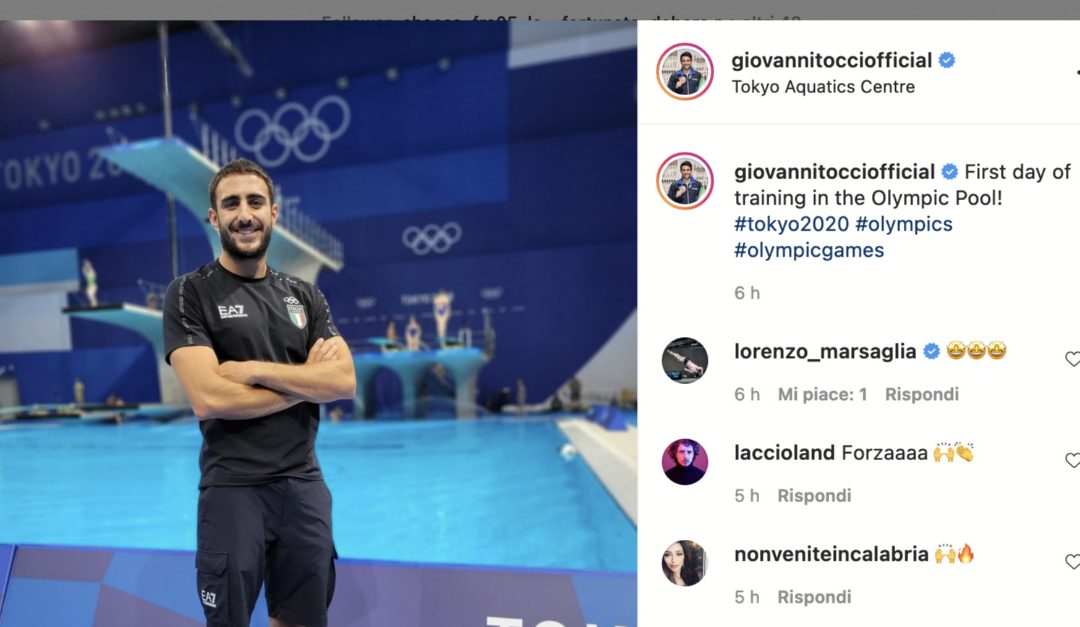 La foto postata da Giovanni Tocci alla piscina di Tokyo