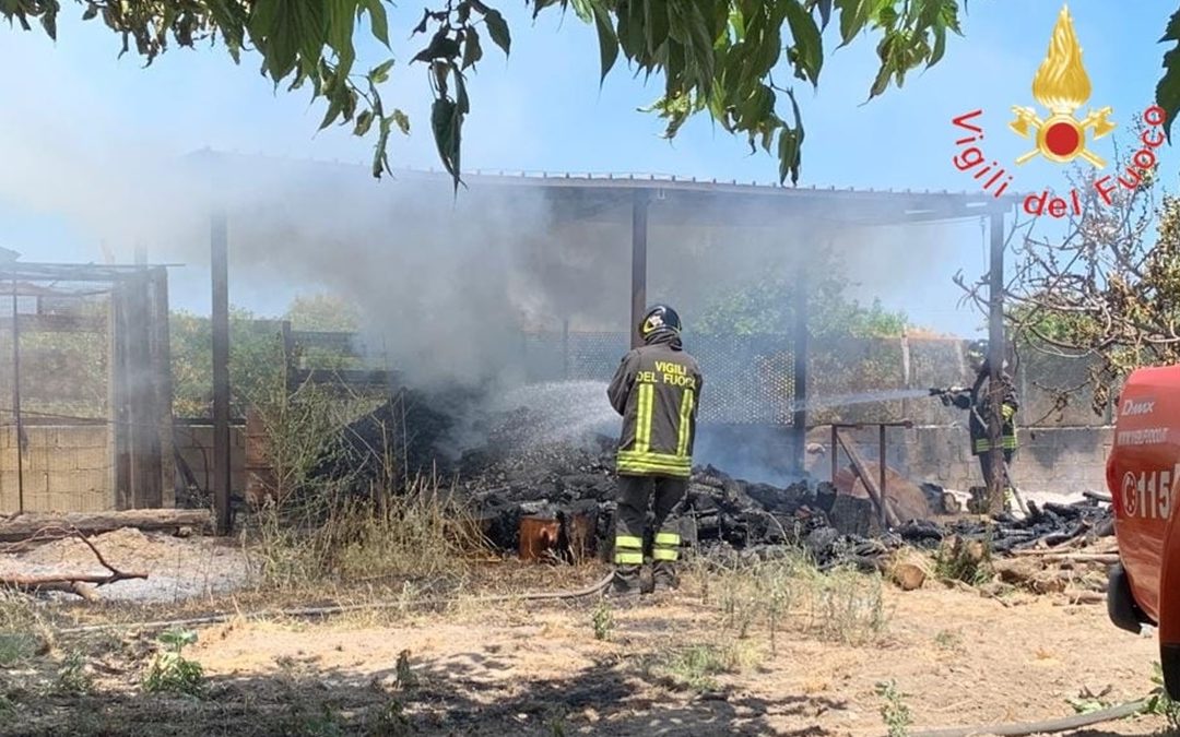 I vigili del fuoco impegnati nel rogo di Badolato