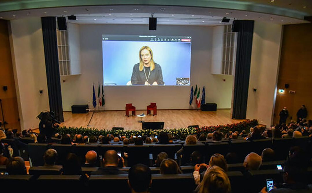 L'intervento in collegamento video della presidente del Consiglio, Giorgia Meloni, al convegno di Fratelli d'Italia a Palazzo Lombardia