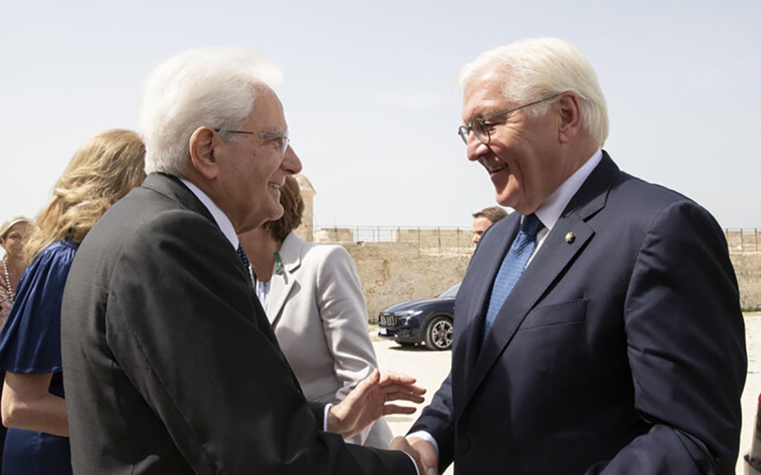 Il presidente della Repubblica Sergio Mattarella con il presidente tedesco Frank Walter Steinmeier