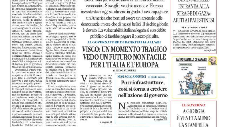 La prima pagina de l’ALTRAVOCE dell’ITALIA in edicola oggi