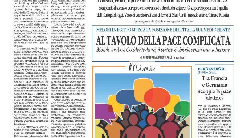 La prima pagina de l’ALTRAVOCE dell’ITALIA in edicola oggi