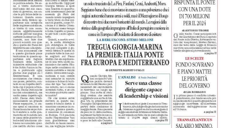 La prima pagina de l’ALTRAVOCE dell’ITALIA in edicola oggi