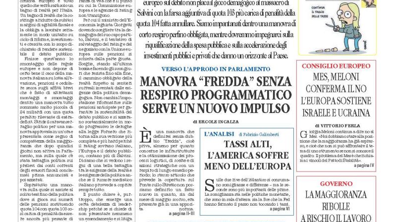 La prima pagina de l’ALTRAVOCE dell’ITALIA in edicola oggi