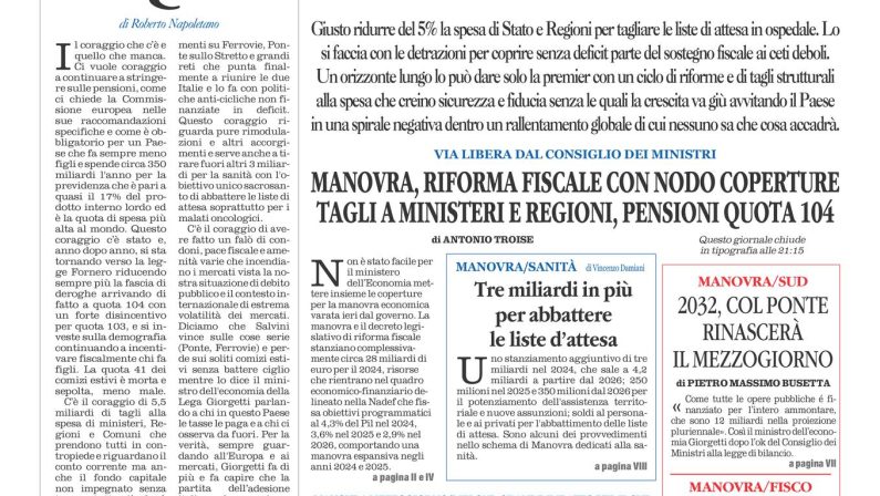 La prima pagina de l’ALTRAVOCE dell’ITALIA in edicola oggi