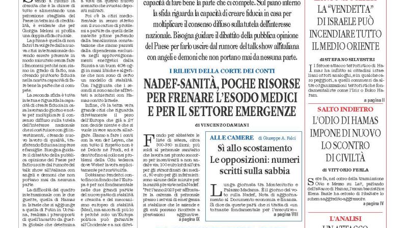 La prima pagina de l’ALTRAVOCE dell’ITALIA in edicola oggi