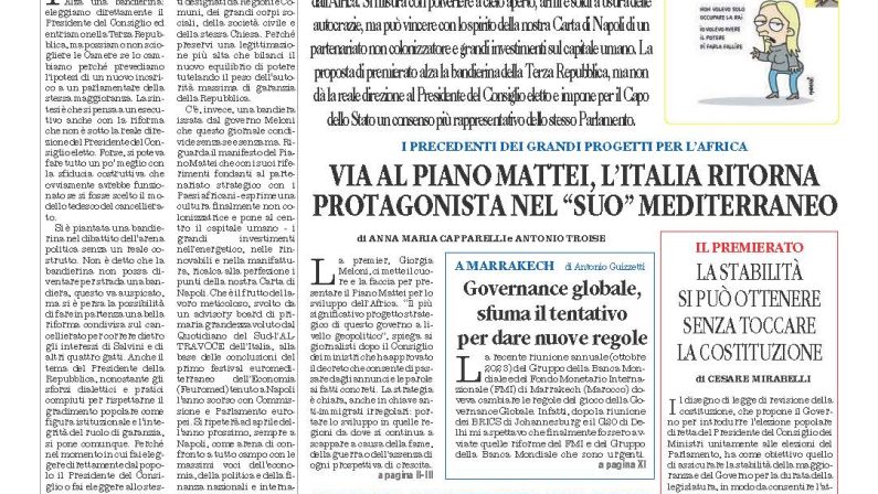 La prima pagina de l’ALTRAVOCE dell’ITALIA in edicola oggi