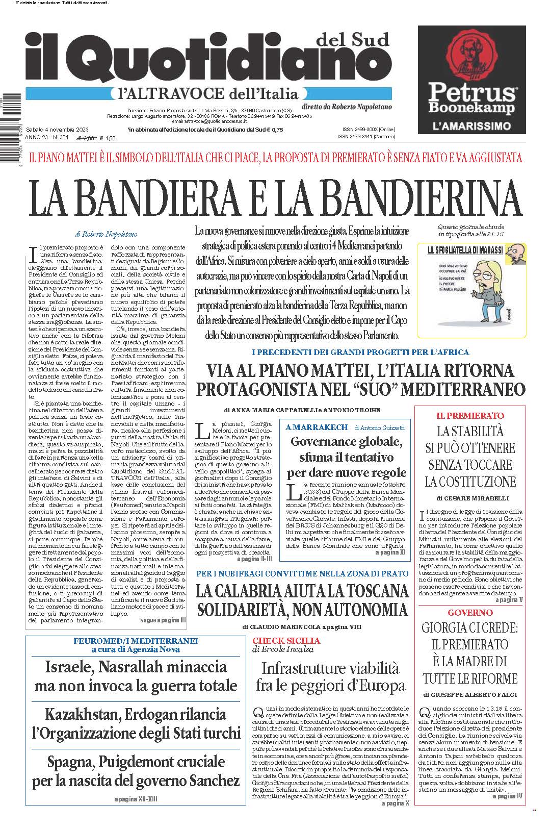 La prima pagina de l’ALTRAVOCE dell’ITALIA in edicola oggi