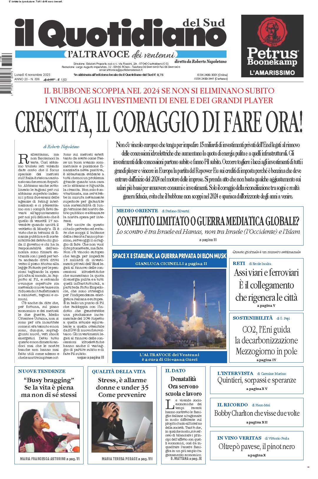 La prima pagina de l’ALTRAVOCE dell’ITALIA in edicola oggi