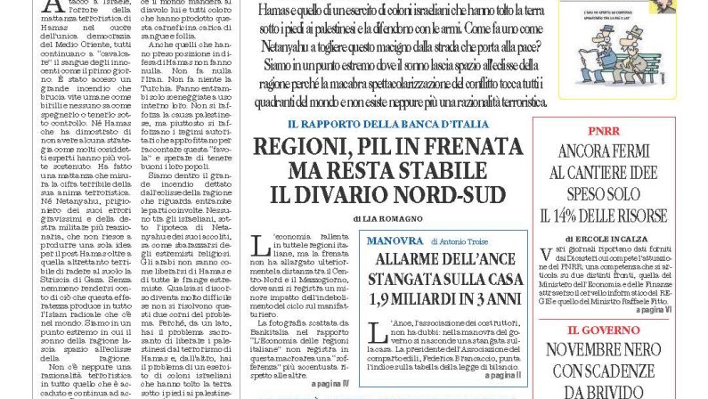 La prima pagina de l’ALTRAVOCE dell’ITALIA in edicola oggi