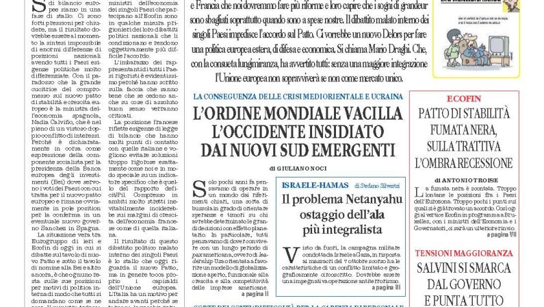 La prima pagina de l’ALTRAVOCE dell’ITALIA in edicola oggi