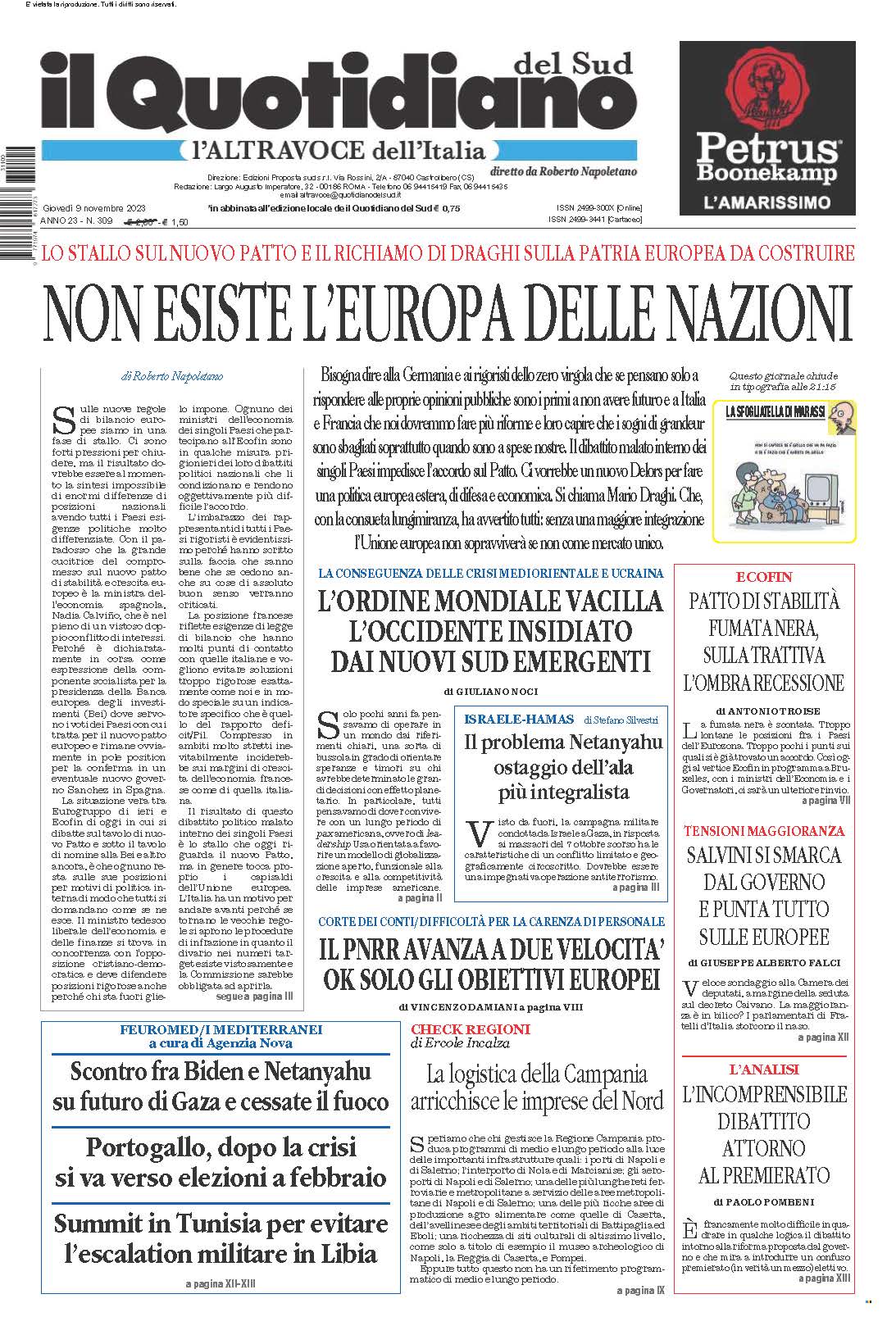 La prima pagina de l’ALTRAVOCE dell’ITALIA in edicola oggi