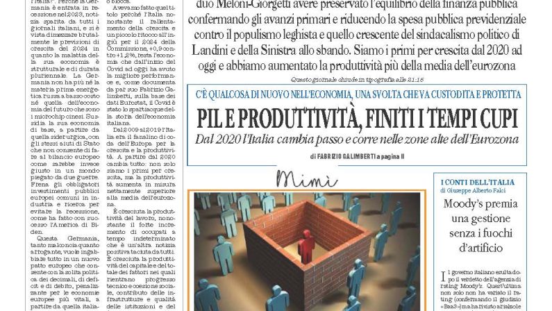 La prima pagina de l’ALTRAVOCE dell’ITALIA in edicola oggi