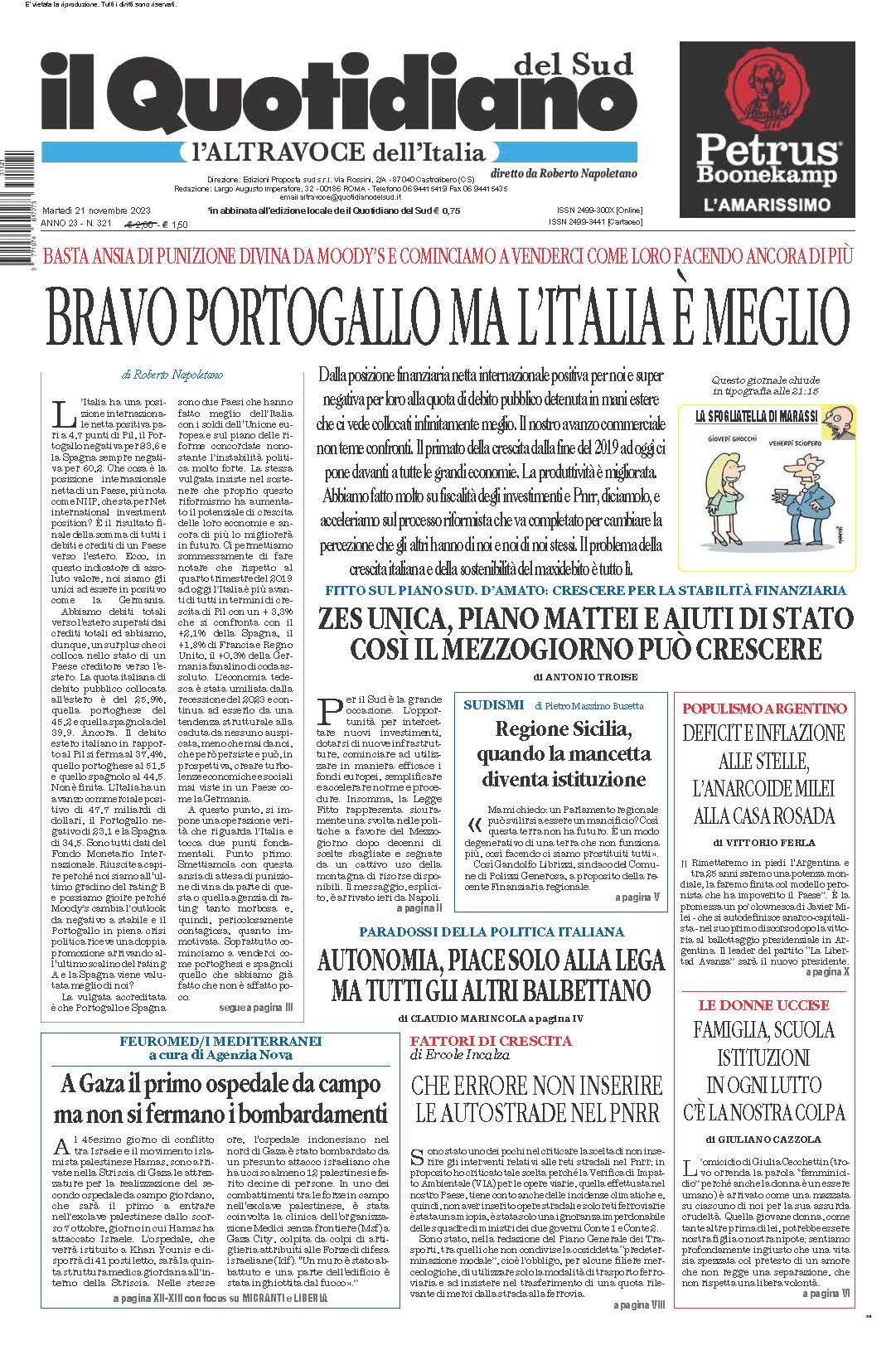 La prima pagina de l’ALTRAVOCE dell’ITALIA in edicola oggi