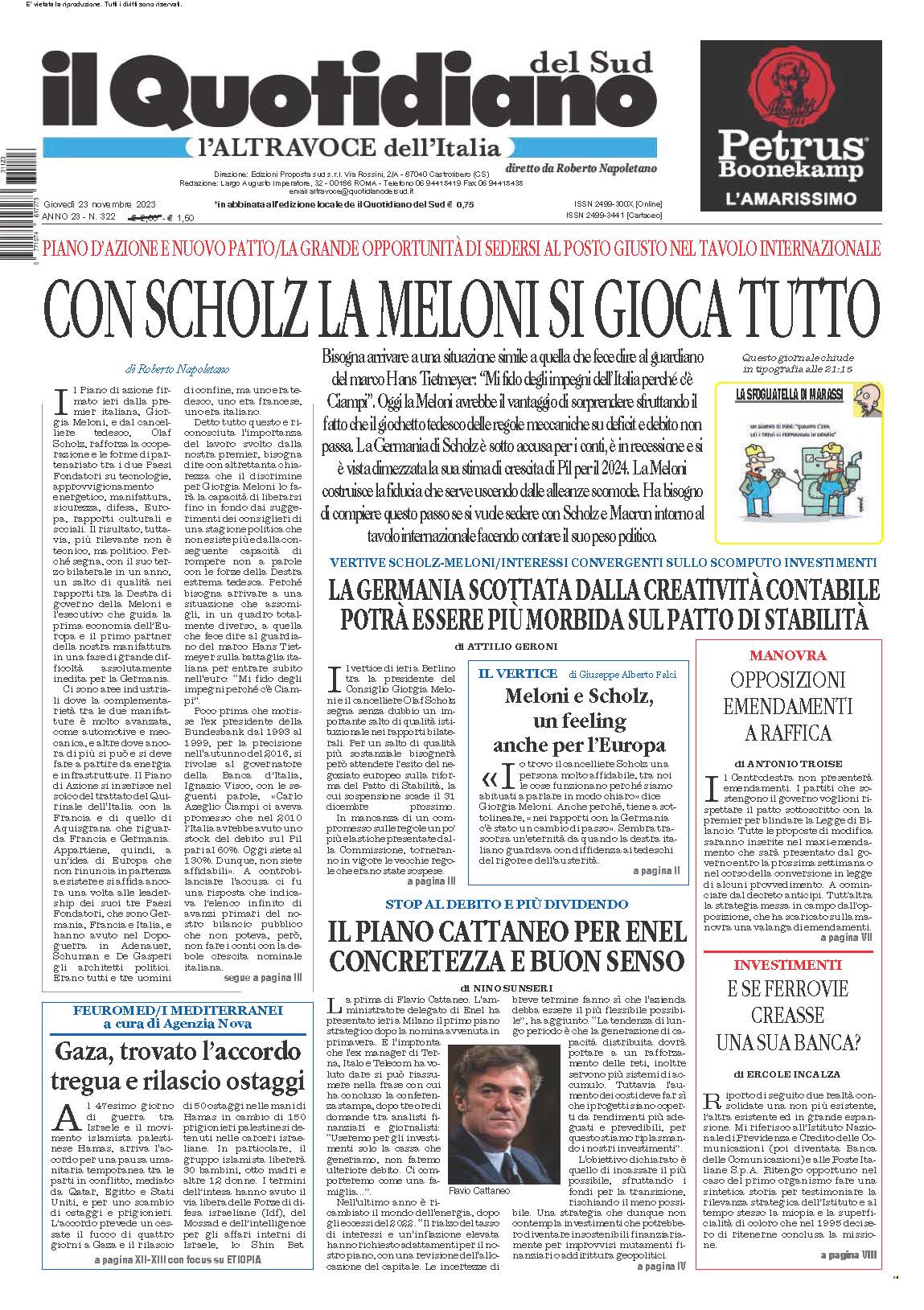 La prima pagina de l’ALTRAVOCE dell’ITALIA in edicola oggi