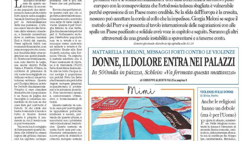 La prima pagina de l’ALTRAVOCE dell’ITALIA in edicola oggi