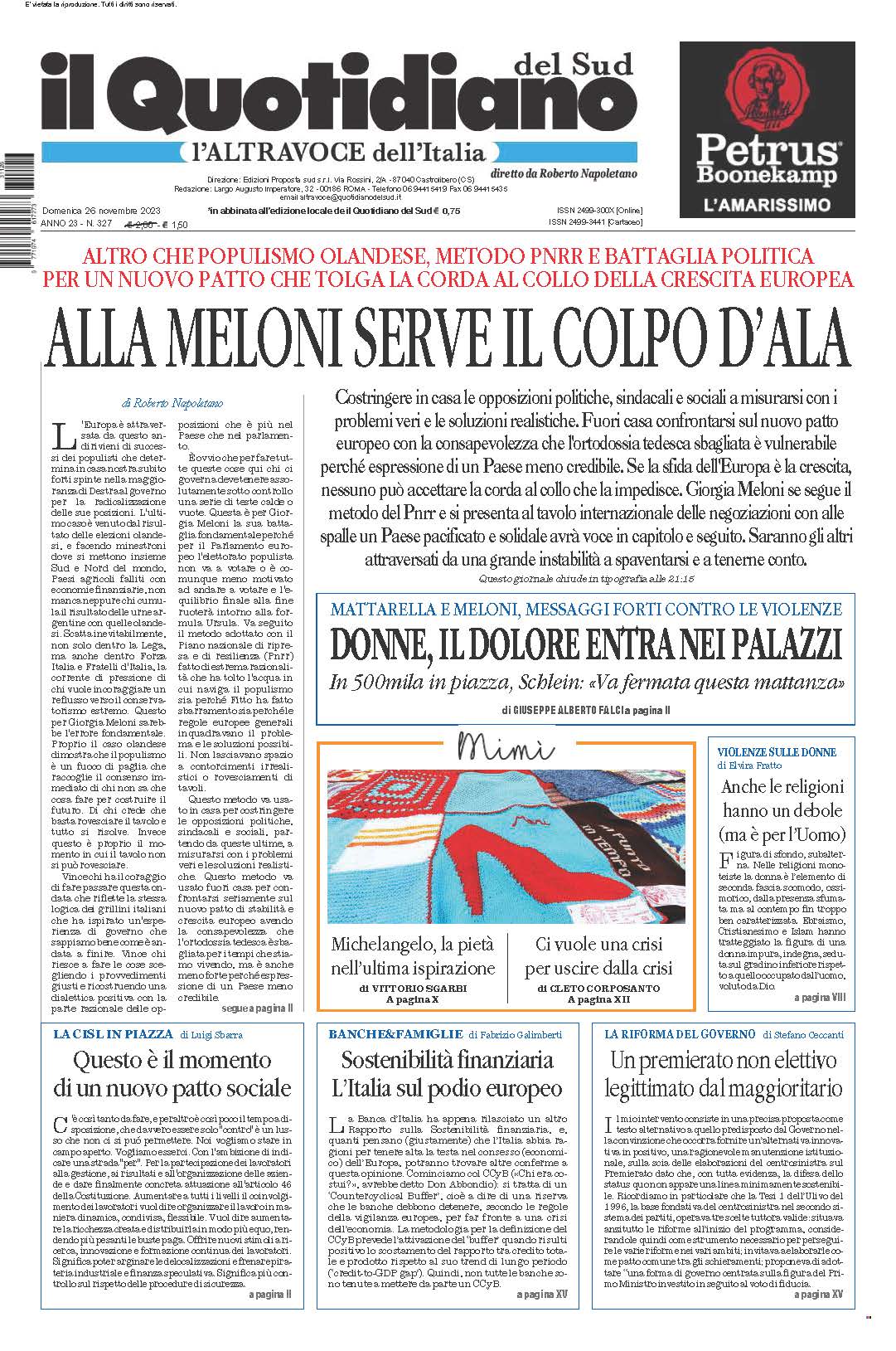 La prima pagina de l’ALTRAVOCE dell’ITALIA in edicola oggi