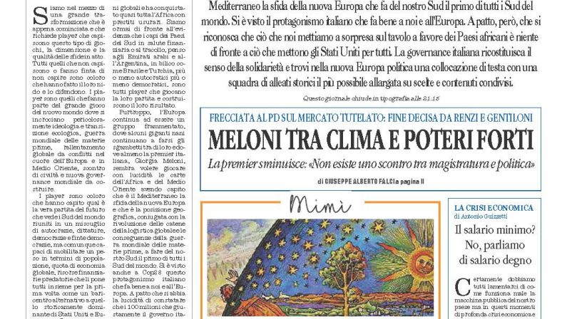 La prima pagina de l’ALTRAVOCE dell’ITALIA in edicola oggi