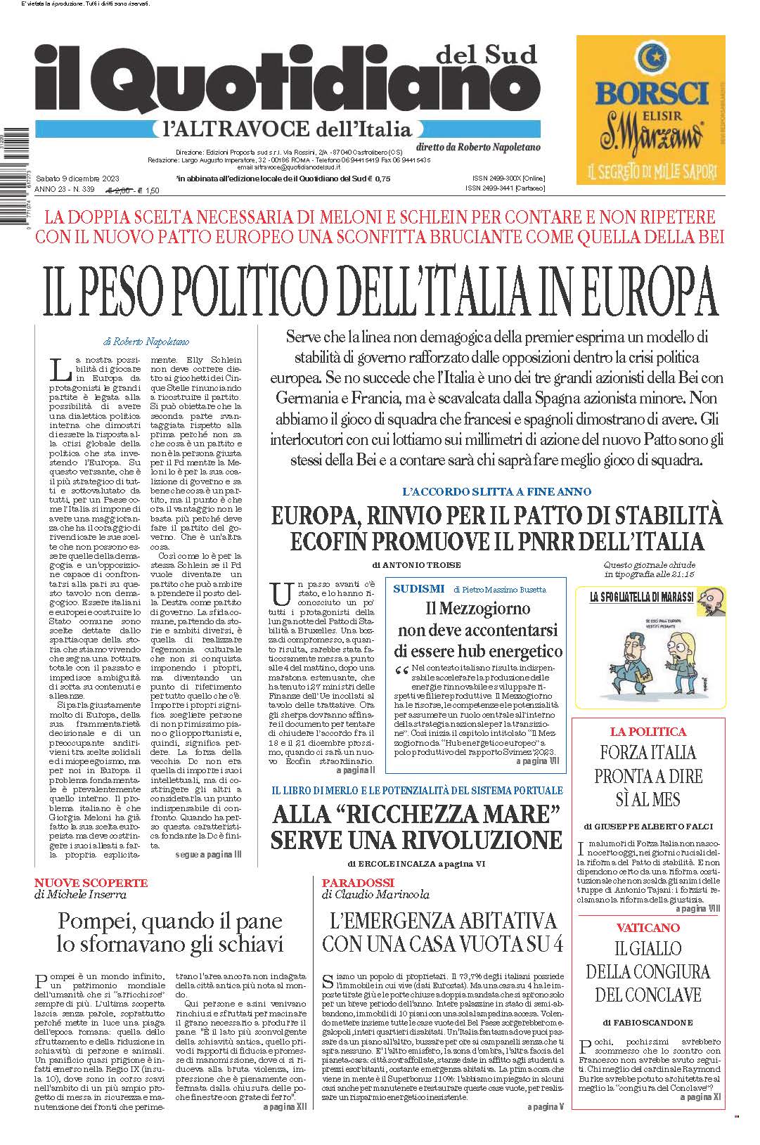 La prima pagina de l’ALTRAVOCE dell’ITALIA in edicola oggi