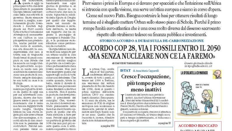 La prima pagina de l’ALTRAVOCE dell’ITALIA in edicola oggi