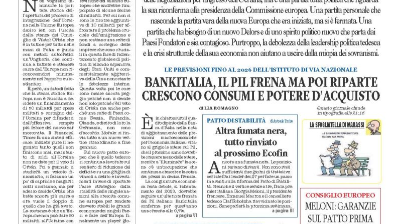 La prima pagina de l’ALTRAVOCE dell’ITALIA in edicola oggi