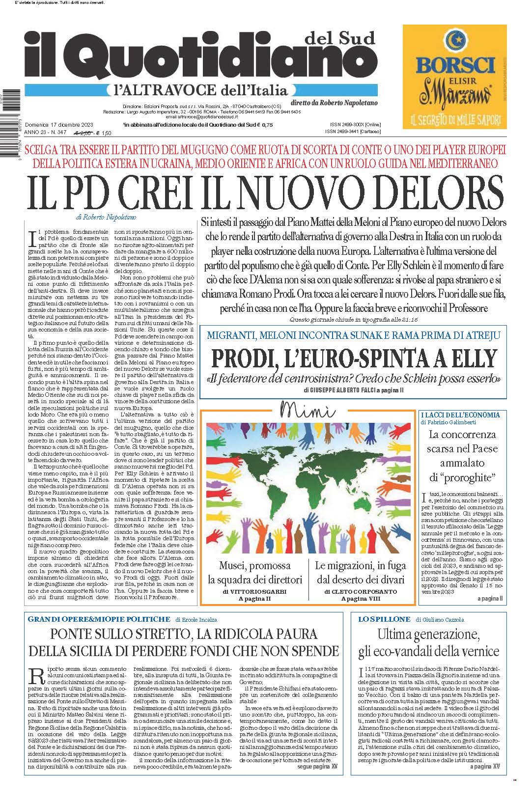 La prima pagina de l’ALTRAVOCE dell’ITALIA in edicola oggi