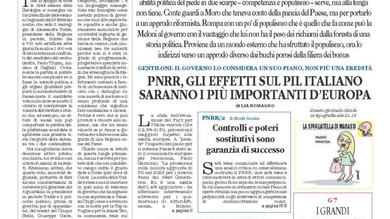 La prima pagina de l’ALTRAVOCE dell’ITALIA in edicola oggi