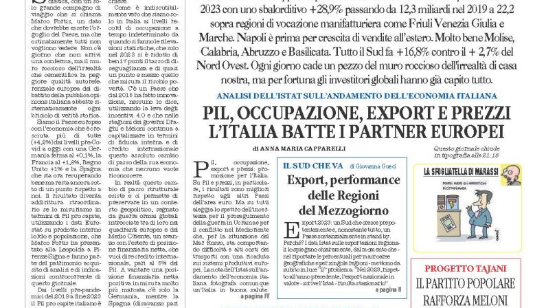 La prima pagina de l’ALTRAVOCE dell’ITALIA in edicola oggi