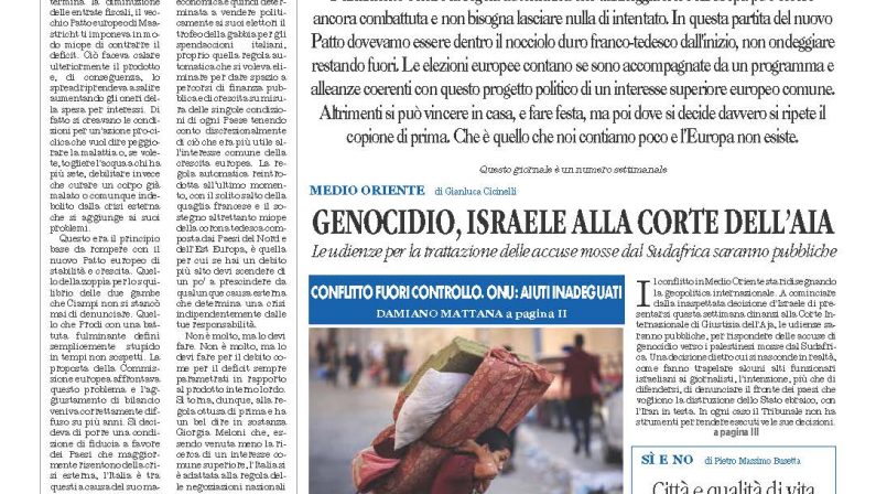 La prima pagina de l’ALTRAVOCE dell’ITALIA in edicola oggi