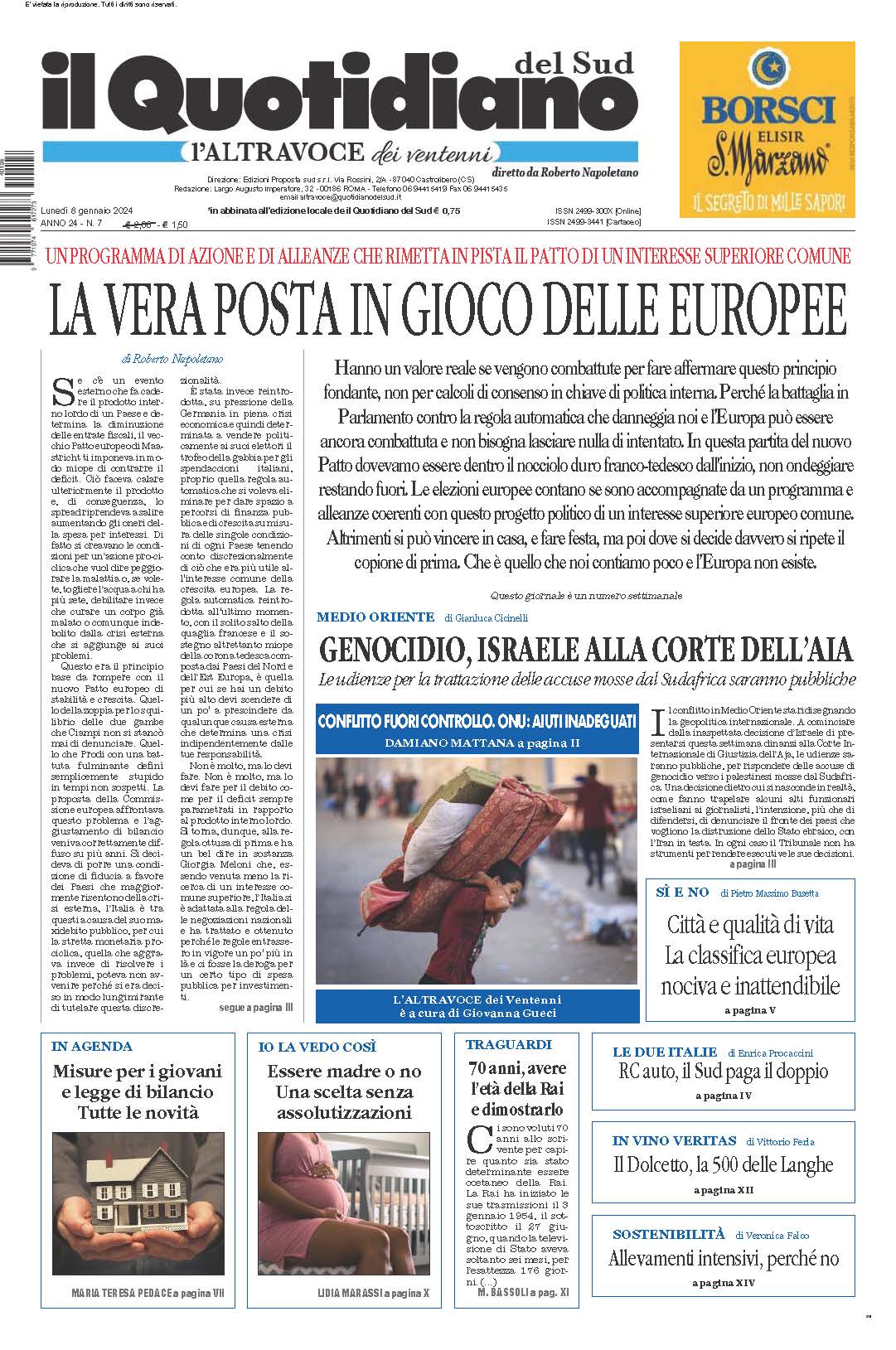 La prima pagina de l’ALTRAVOCE dell’ITALIA in edicola oggi