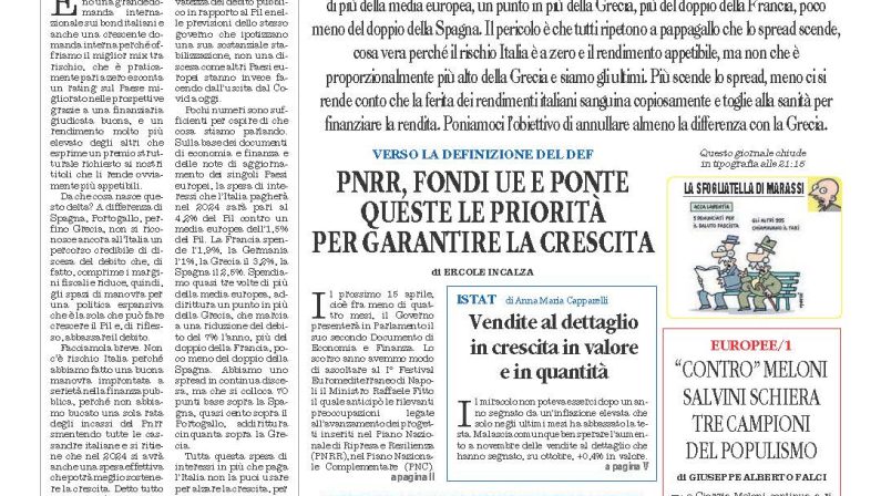 La prima pagina de l’ALTRAVOCE dell’ITALIA in edicola oggi