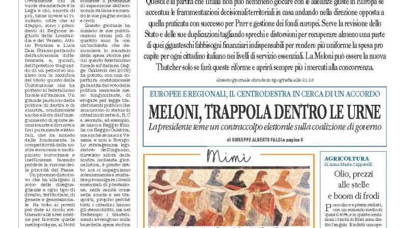 La prima pagina de l’ALTRAVOCE dell’ITALIA in edicola oggi