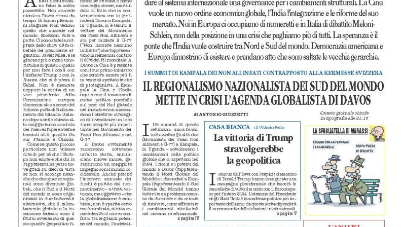 La prima pagina de l’ALTRAVOCE dell’ITALIA in edicola oggi