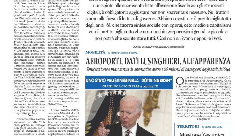 La prima pagina de l’ALTRAVOCE dell’ITALIA in edicola oggi