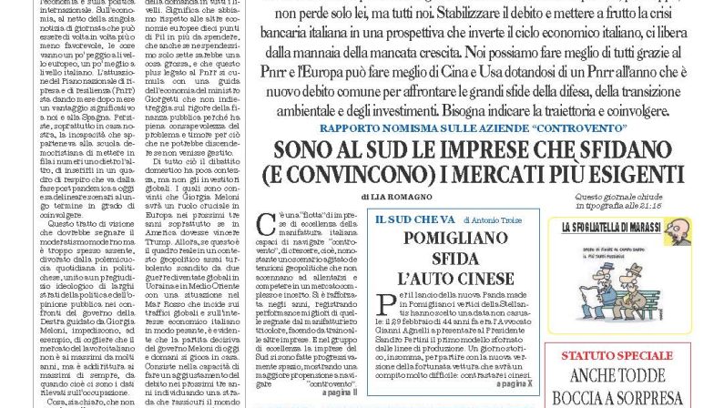 La prima pagina de l’ALTRAVOCE dell’ITALIA in edicola oggi