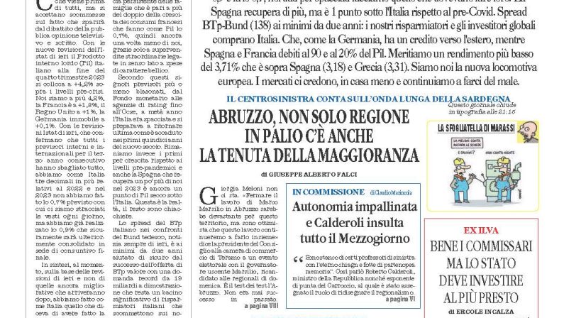 La prima pagina de l’ALTRAVOCE dell’ITALIA in edicola oggi