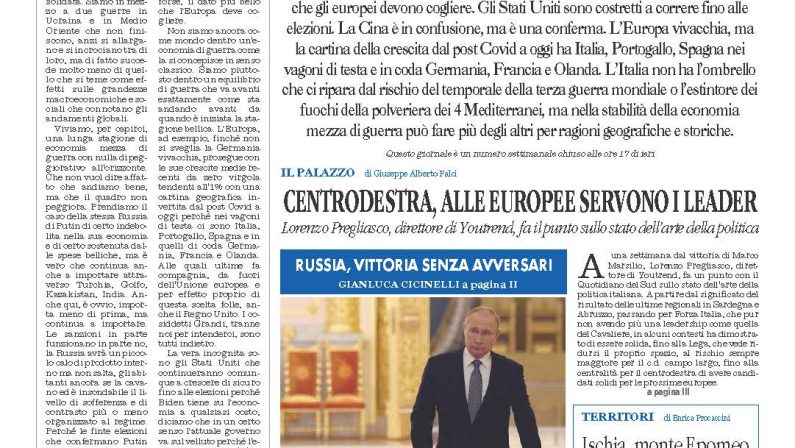 La prima pagina de l’ALTRAVOCE dell’ITALIA in edicola oggi