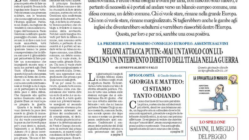 La prima pagina de l’ALTRAVOCE dell’ITALIA in edicola oggi