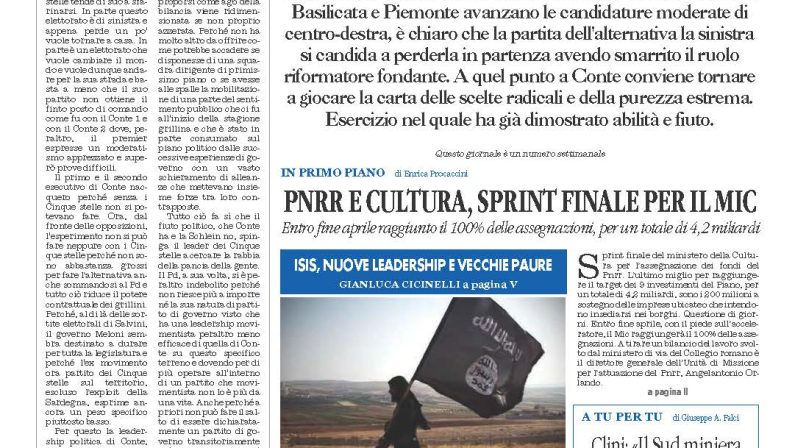 La prima pagina de l’ALTRAVOCE dell’ITALIA in edicola oggi