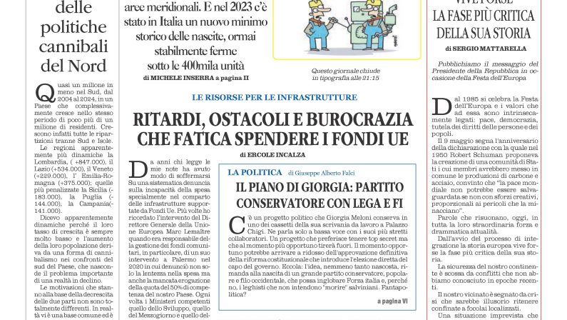 La prima pagina de l’ALTRAVOCE dell’ITALIA in edicola oggi