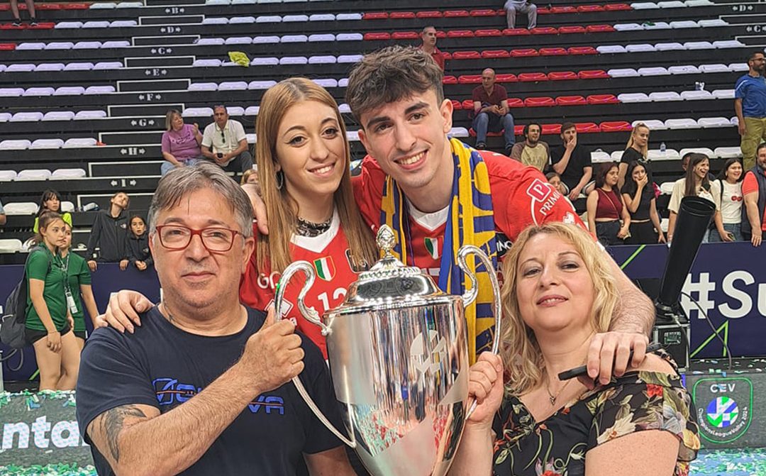Gabriele Laurenzano con la sua famiglia e la Champions League