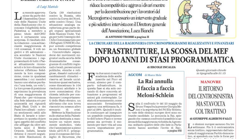 La prima pagina de l’ALTRAVOCE dell’ITALIA in edicola oggi