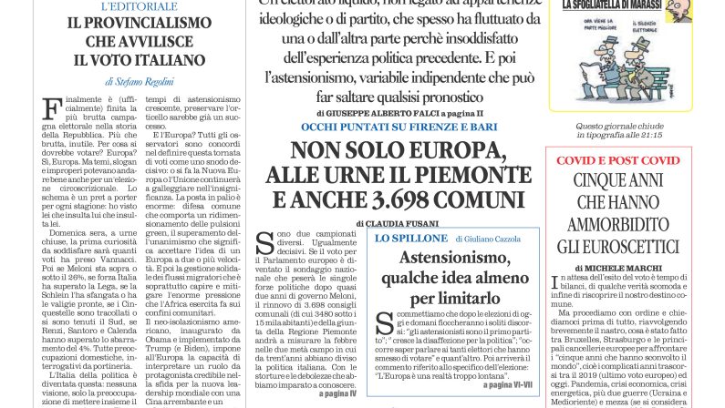 La prima pagina de l’ALTRAVOCE dell’ITALIA in edicola oggi